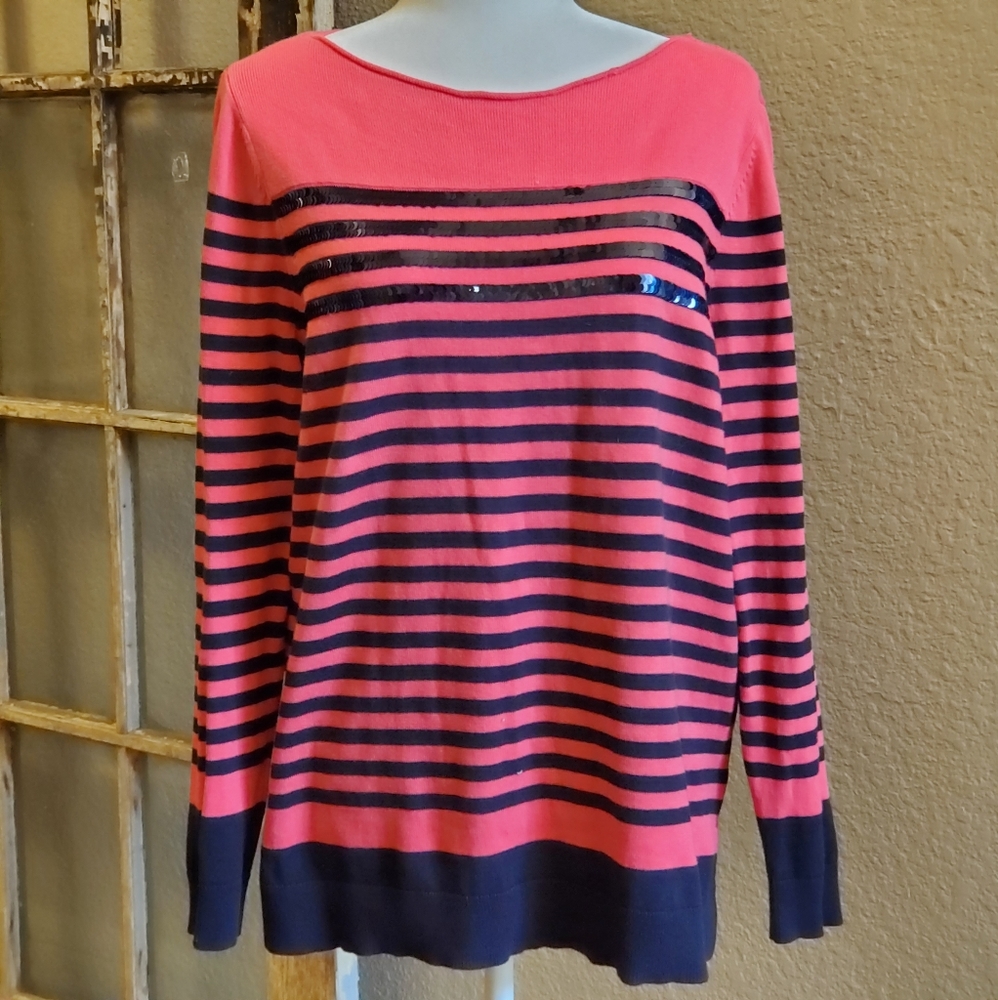 Liz Claiborne pink blue striped sweater,  …